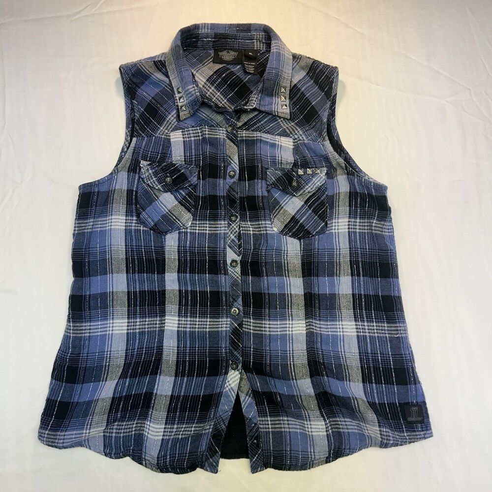 Harley Davidson American Legend  Women’s Blouse Size XL Buttondown Flannel Vest